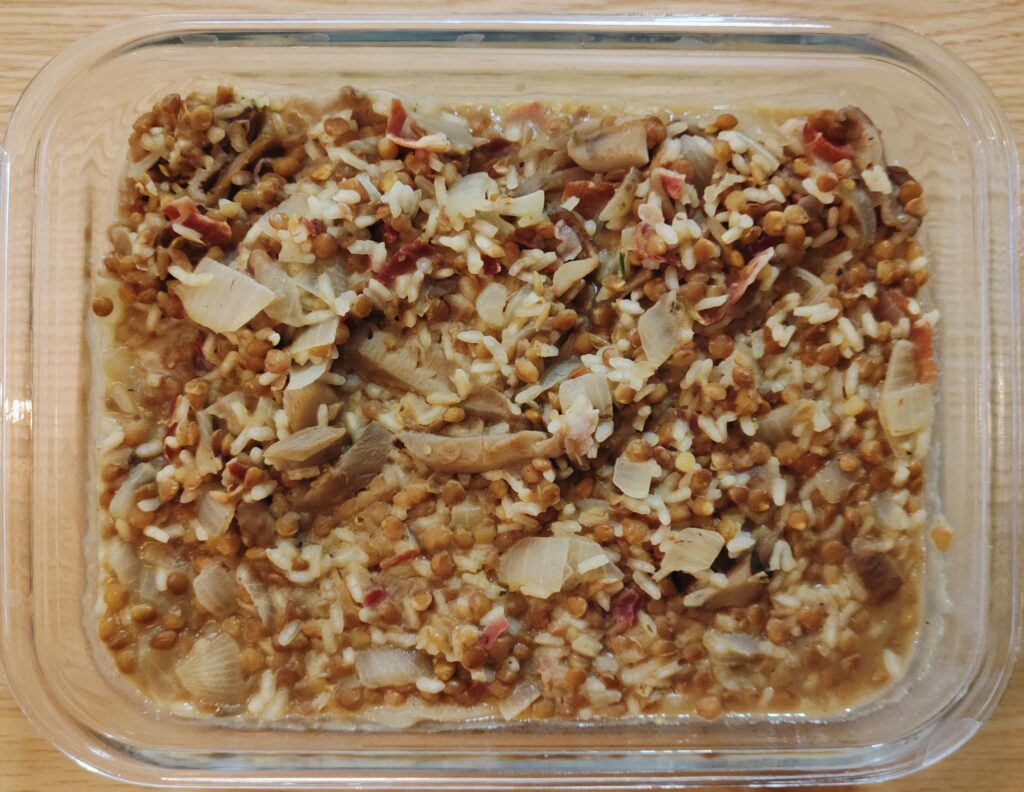 Lentejas con setas y arroz